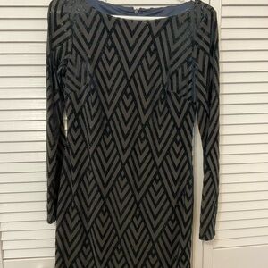 Vince Camuto Black and Gray Chevron Dress